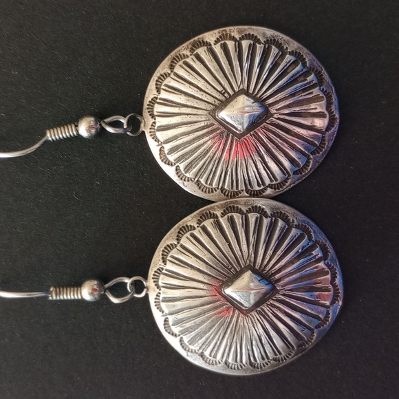 Traditional Sterling Silver Concho Dangle Earrings - Picture 11 of 13